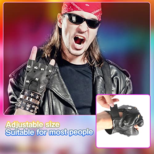 FASBET 11Pcs Rock Star Heavy Metal Set for Men Kids, includes 1 glasses 2 sleeves 2 rings 2 bracelets 2 gloves 1 inflatable guitar 1 headband, Disco Rock Star Fancy Dress Kids Boys and Girls Costume