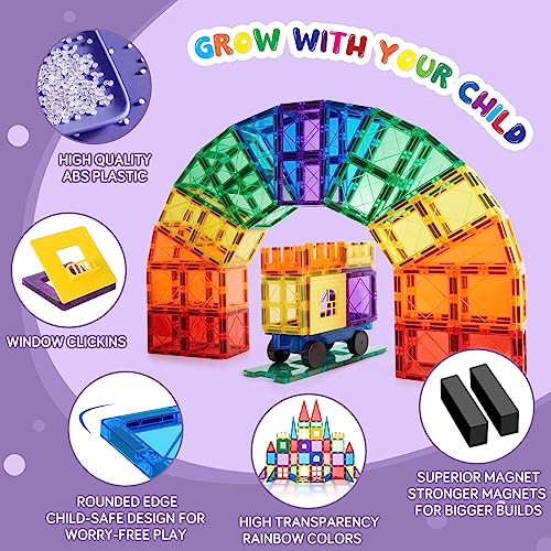 VegCow 60pcs Magnetic Tiles Set - 3D Magnetic Building Blocks, Educational Construction Magnet Toys for Kids - Children Magnet Construction Toy for Boys Girls