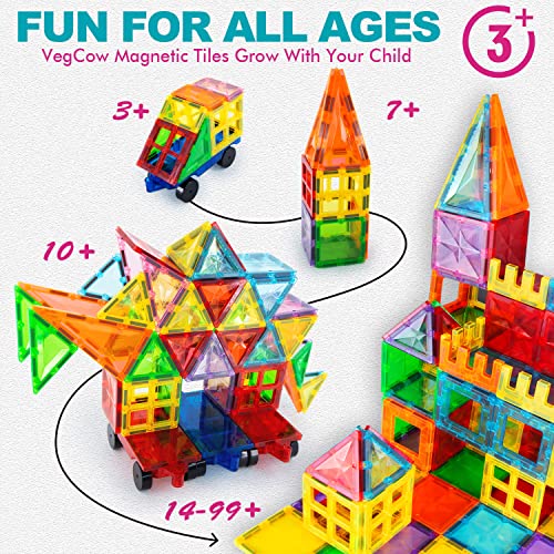 VegCow 60pcs Magnetic Tiles Set - 3D Magnetic Building Blocks, Educational Construction Magnet Toys for Kids - Children Magnet Construction Toy for Boys Girls