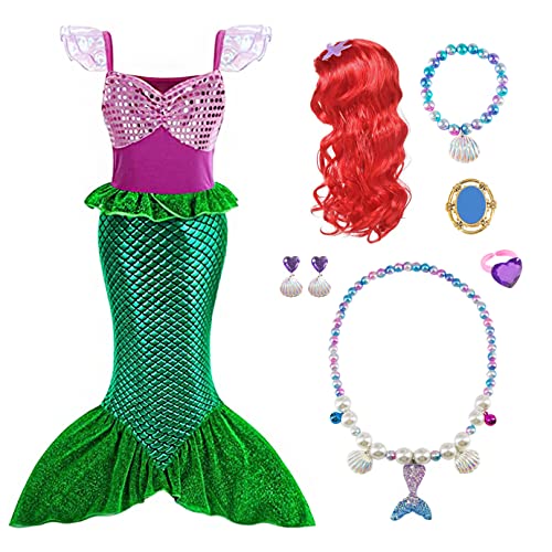 Fancyset Mermaid Costume Kids Princess Mermaid Costumes Fancy Dress Up Cosplay Halloween Party Carnival Outfit with Accessories (meirenyu, 100(3-4 years))