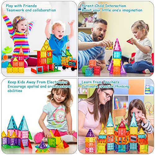 VegCow 60pcs Magnetic Tiles Set - 3D Magnetic Building Blocks, Educational Construction Magnet Toys for Kids - Children Magnet Construction Toy for Boys Girls