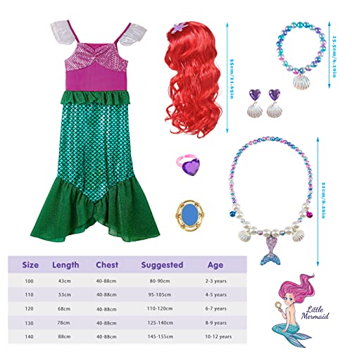 Fancyset Mermaid Costume Kids Princess Mermaid Costumes Fancy Dress Up Cosplay Halloween Party Carnival Outfit with Accessories (meirenyu, 100(3-4 years))