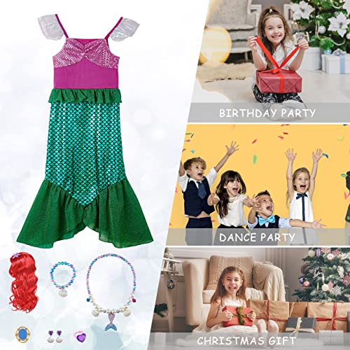 Fancyset Mermaid Costume Kids Princess Mermaid Costumes Fancy Dress Up Cosplay Halloween Party Carnival Outfit with Accessories (meirenyu, 100(3-4 years))