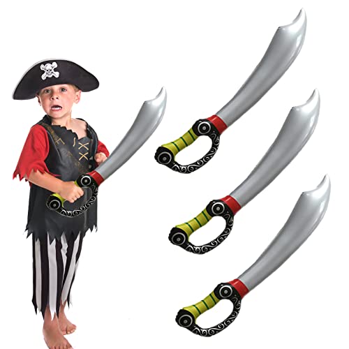Jc.upin 3 Pcs Toy Sword 73cm Inflatable Pirate Cutlass,Pirate Costume Accessory for Kids Boys Girls Adults, Kids Halloween Caribbean Pirate Fancy Dress Up Costume Party Cosplay Toy Prop Accessory