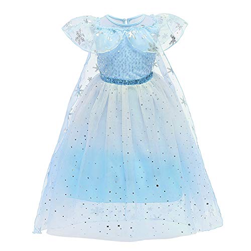 IWEMEK 7PCS Girls Frozen Elsa Costume with Accessories Princess Dress Up Cosplay Ice Snow Queen Fancy Dress Kids Halloween Party Christmas Carnival Costumes Outfits Blue 01 Set 5-6 Years