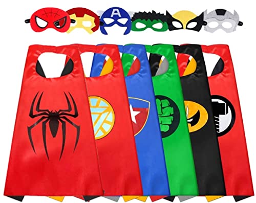 LATERN 6Pcs Superhero Cape and Mask, Cartoon Superhero Costumes Dress up Toys for Kids Boys Girls Birthday Party Favors