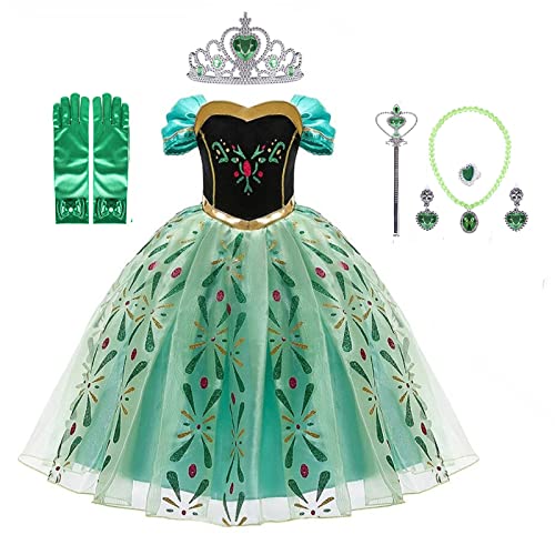 IDOTTA Elsa Costume Dress,Anna Princess Fancy Cosplay Dress for Girls Party Bridesmaid Pageant Birthday Halloween Christmas with Crown Magic Wand Accessories