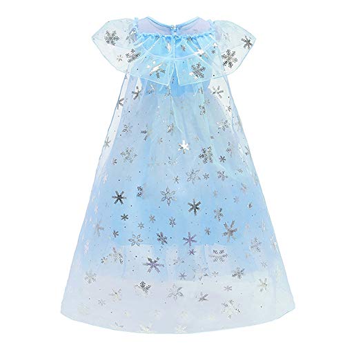 IWEMEK 7PCS Girls Frozen Elsa Costume with Accessories Princess Dress Up Cosplay Ice Snow Queen Fancy Dress Kids Halloween Party Christmas Carnival Costumes Outfits Blue 01 Set 5-6 Years