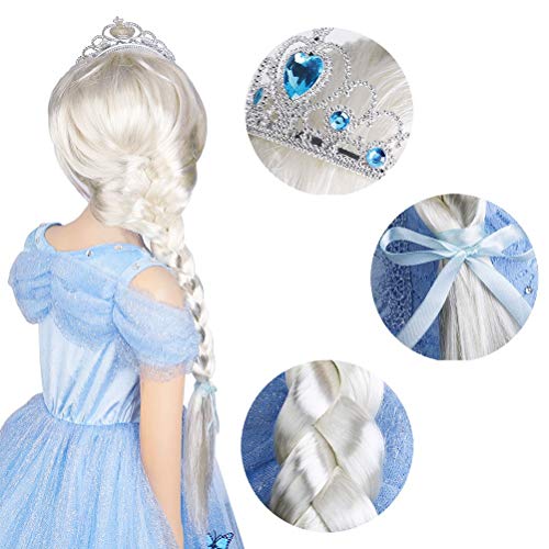 Vicloon Elsa Dress Up Accessories Set, 8 Pcs Princess Costumes Set From Tiara, Gloves, Magic Wand, Upgrade Princess Braid with Hoop, Necklace, Earring for 3-9 Years