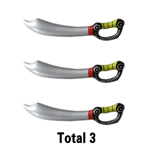 Jc.upin 3 Pcs Toy Sword 73cm Inflatable Pirate Cutlass,Pirate Costume Accessory for Kids Boys Girls Adults, Kids Halloween Caribbean Pirate Fancy Dress Up Costume Party Cosplay Toy Prop Accessory