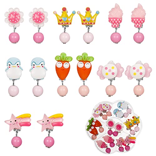 Xinzistar 7 Pairs Clip on Earrings for Girls, Cute No Pierced Earrings Dress up Princess Jewelry Accessories for Kids Little Girls Toddlers Party Favors Birthday Christmas Gift (Multicolor)