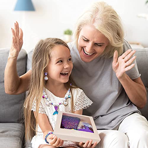 Jiosdo Mermaid Jewellery Set for Girls kids, Kids jewellery Sets for Little Girls, Children Jewelry Sets Include Handbag Necklace Bracelets, Princess Costume Play Pretend Dress Up Party Favors