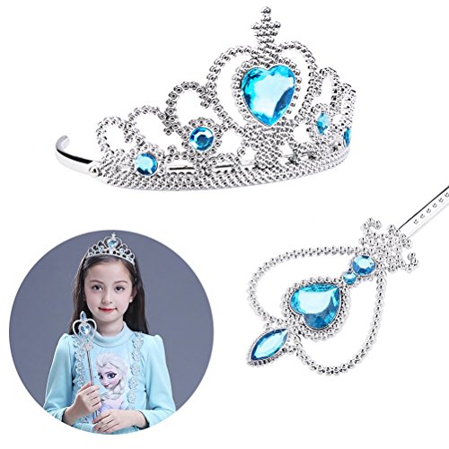 Vicloon Elsa Dress Up Accessories Set, 8 Pcs Princess Costumes Set From Tiara, Gloves, Magic Wand, Upgrade Princess Braid with Hoop, Necklace, Earring for 3-9 Years