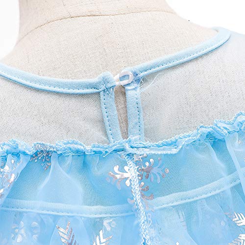 IWEMEK 7PCS Girls Frozen Elsa Costume with Accessories Princess Dress Up Cosplay Ice Snow Queen Fancy Dress Kids Halloween Party Christmas Carnival Costumes Outfits Blue 01 Set 5-6 Years