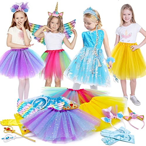 Tacobear Princess Costumes for Girls Princess Dress Up Tutu Skirts Mermaid Unicorn Headband Wings Wand Elsa Hairband with Plait Princess Party Halloween Carnival Costume Princess Birthday Gifts