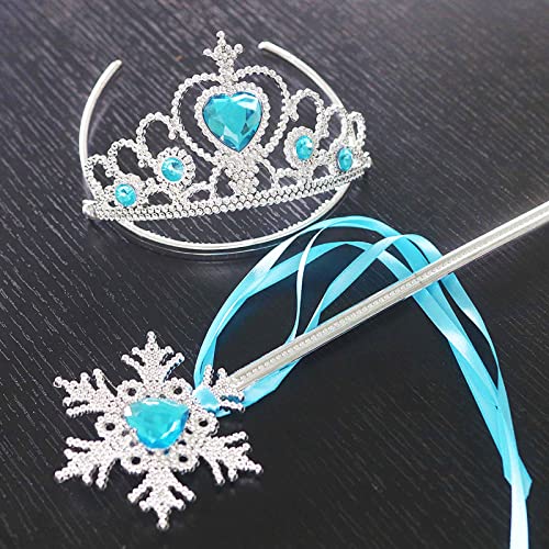 Yiran Princess Elsa Dress Up Accessories Set - Elsa Princess Tiara Crown and Magic Fairy Wand, Girls Party Cosplay Dress Costumes Accessories, Fancy Dress for Halloween, Wedding Party, Gift for Girls