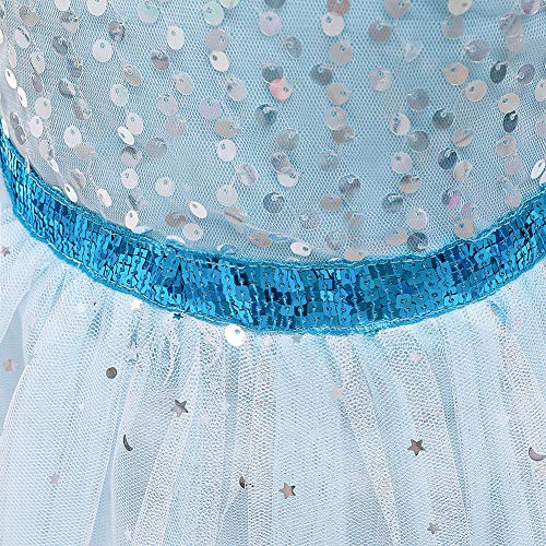 IWEMEK 7PCS Girls Frozen Elsa Costume with Accessories Princess Dress Up Cosplay Ice Snow Queen Fancy Dress Kids Halloween Party Christmas Carnival Costumes Outfits Blue 01 Set 5-6 Years