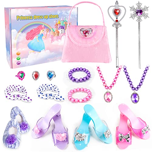 Princess Dress Up Shoes - Princess Toys with Play Shoes & Pretend Jewelry Accessories for Little Girls Aged 3,4,5,6 Birthday Christmas Gift