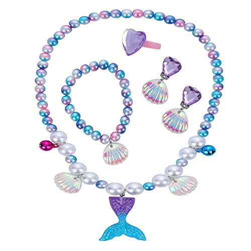 ASTER Mermaid Necklace Birthday Gift Kids Jewelry for Girls, Mermaid Princess Dress Up Set for Mermaid Party Decorations Halloween Costume Accessories