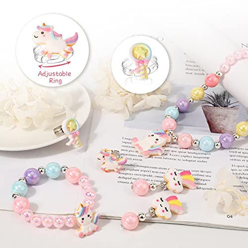Hifot Unicorn Crossbody Bag Purse with Jewelry Set Little Girls, Unicorn Princess Necklace Bracelet Rings Earrings Handbag Accessories, Jewelry Party Favors Gift Dress Up