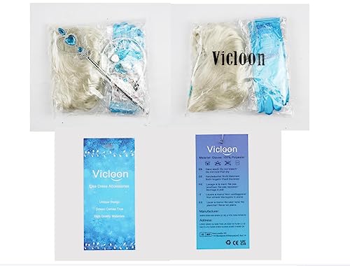 Vicloon Elsa Dress Up Accessories Set, 8 Pcs Princess Costumes Set From Tiara, Gloves, Magic Wand, Upgrade Princess Braid with Hoop, Necklace, Earring for 3-9 Years