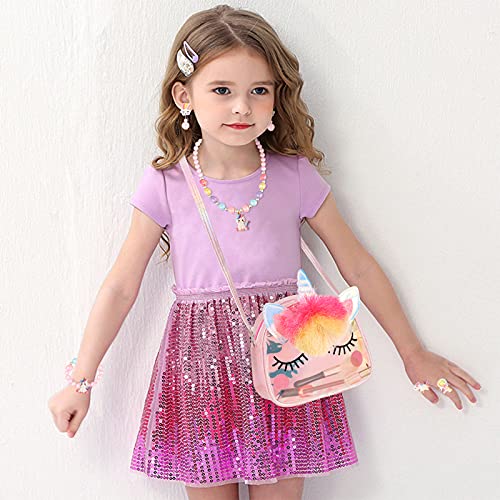 Hifot Unicorn Crossbody Bag Purse with Jewelry Set Little Girls, Unicorn Princess Necklace Bracelet Rings Earrings Handbag Accessories, Jewelry Party Favors Gift Dress Up