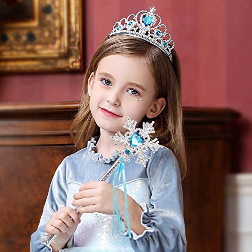 Yiran Princess Elsa Dress Up Accessories Set - Elsa Princess Tiara Crown and Magic Fairy Wand, Girls Party Cosplay Dress Costumes Accessories, Fancy Dress for Halloween, Wedding Party, Gift for Girls