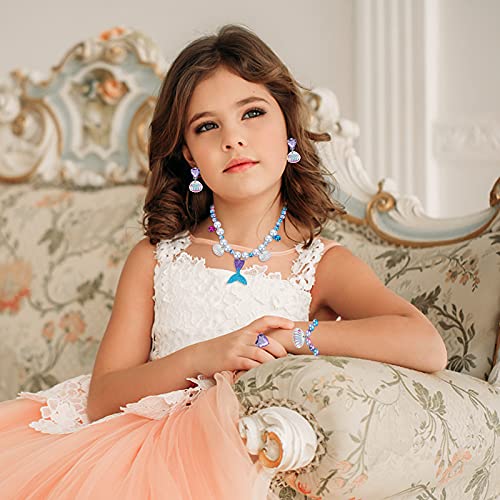 ASTER Mermaid Necklace Birthday Gift Kids Jewelry for Girls, Mermaid Princess Dress Up Set for Mermaid Party Decorations Halloween Costume Accessories