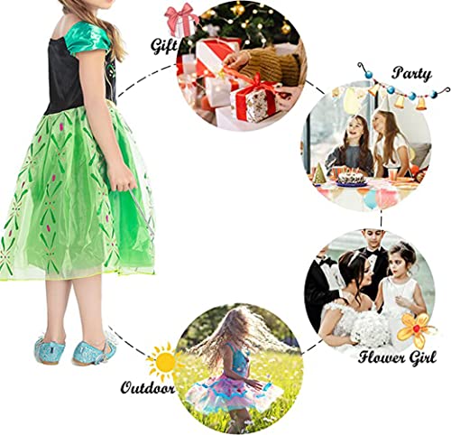 IDOTTA Elsa Costume Dress,Anna Princess Fancy Cosplay Dress for Girls Party Bridesmaid Pageant Birthday Halloween Christmas with Crown Magic Wand Accessories