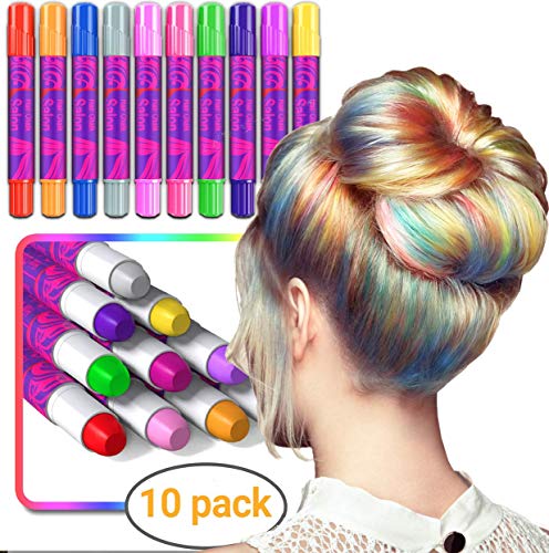 Desire Deluxe Hair Chalk Gift for Girls - 10 Temporary Non-Toxic Easy Washable Hair Dye Colourful, Metallic, Glitter Pens - Great Games Birthday Girls