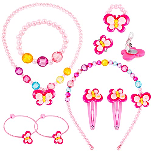 Kids Jewelry Kit Little Girls Bracelet Necklace Ring Hair Clips Clip-on Earring Set Dress up Jewelry Party Favors Pretend Play for Little Girls