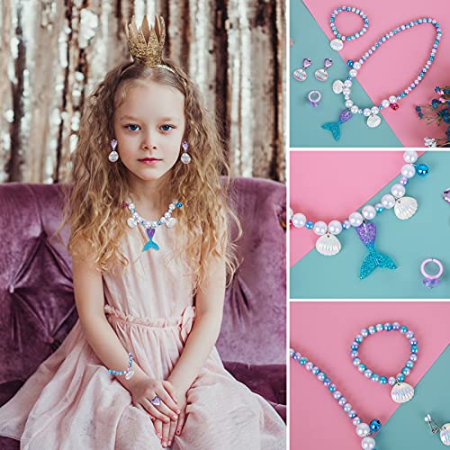 ASTER Mermaid Necklace Birthday Gift Kids Jewelry for Girls, Mermaid Princess Dress Up Set for Mermaid Party Decorations Halloween Costume Accessories