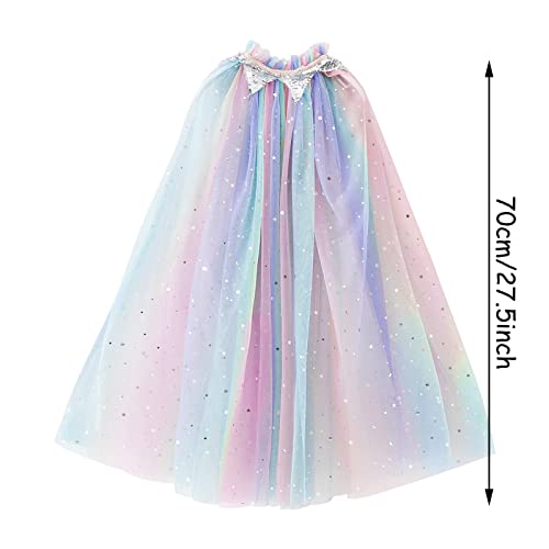 PHOGARY Princess Cape Colorful Princess Cloak, Princess Fancy Dress Halloween Costume Sparkling Sequins Tulle Carnival Birthday Party Cosplay Princess Dress Up with Princess Crown for Girls （Style B）