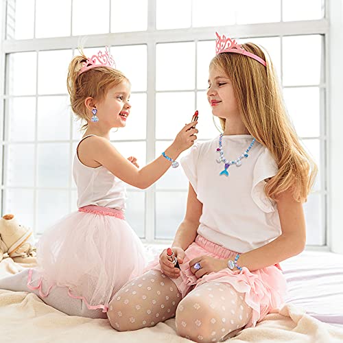 ASTER Mermaid Necklace Birthday Gift Kids Jewelry for Girls, Mermaid Princess Dress Up Set for Mermaid Party Decorations Halloween Costume Accessories