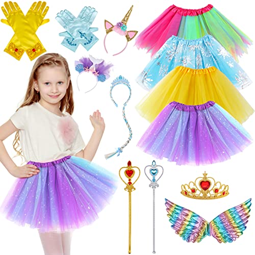 Tacobear Princess Costumes for Girls Princess Dress Up Tutu Skirts Mermaid Unicorn Headband Wings Wand Elsa Hairband with Plait Princess Party Halloween Carnival Costume Princess Birthday Gifts