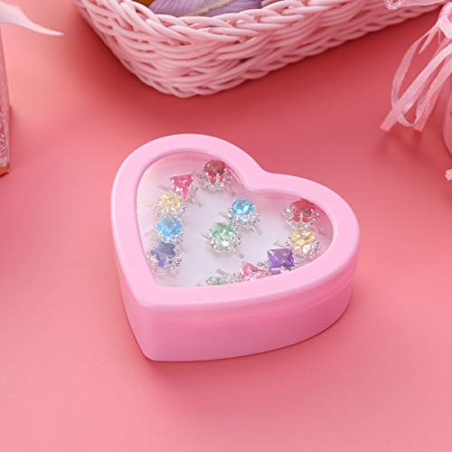 Toyvian 12PCS Little Girl Adjustable Rings in Box Children Kids Pretend Play and Dress up Rings(Mixed Styles)
