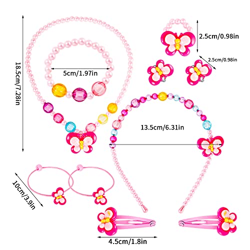 Kids Jewelry Kit Little Girls Bracelet Necklace Ring Hair Clips Clip-on Earring Set Dress up Jewelry Party Favors Pretend Play for Little Girls