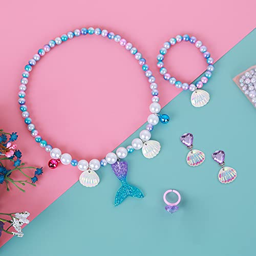 ASTER Mermaid Necklace Birthday Gift Kids Jewelry for Girls, Mermaid Princess Dress Up Set for Mermaid Party Decorations Halloween Costume Accessories
