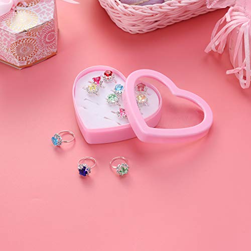Toyvian 12PCS Little Girl Adjustable Rings in Box Children Kids Pretend Play and Dress up Rings(Mixed Styles)