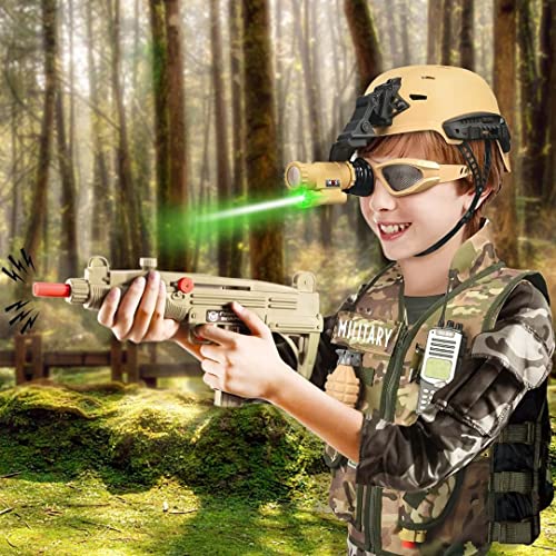deAO Military Soldier Camouflage Desert War Costume Set with Helmet, Toy Shotgun, Grenades, Accessories and Storage Backpack - Great for Kids