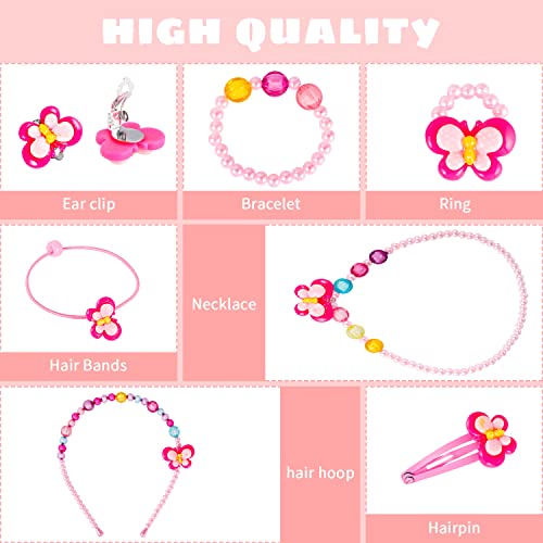 Kids Jewelry Kit Little Girls Bracelet Necklace Ring Hair Clips Clip-on Earring Set Dress up Jewelry Party Favors Pretend Play for Little Girls