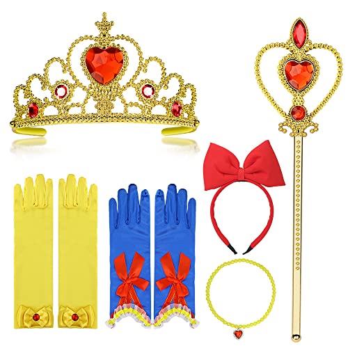 Vicloon Princess Costumes Set, 8 Pcs Princess Elsa Dress Up Accessories Set, Include Elsa Crown, Wand, Gloves, Necklaces and Hair Band, Princess Dress Up for Girls