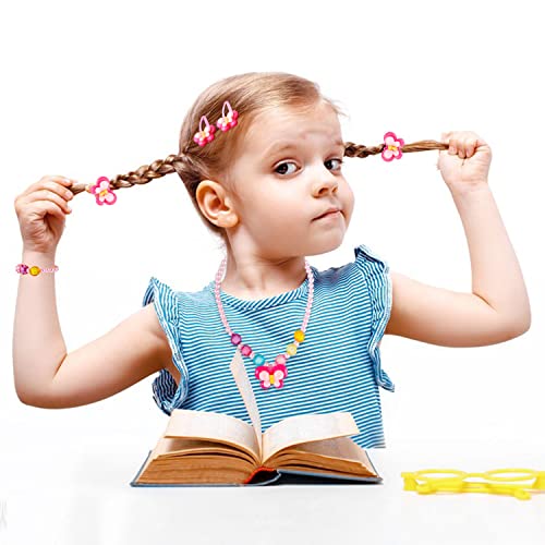 Kids Jewelry Kit Little Girls Bracelet Necklace Ring Hair Clips Clip-on Earring Set Dress up Jewelry Party Favors Pretend Play for Little Girls