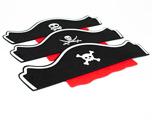Toyseum 3 x Kids Pirate Hat, Fits Children of All Ages, Pirate Party Hats for Boys & Girls Fancy Dress Parties or for Party Bags, Childrens Pirate Accessories for School Events, Pack of 3