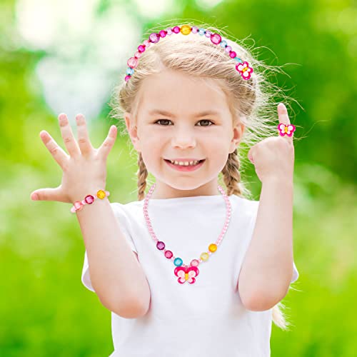 Kids Jewelry Kit Little Girls Bracelet Necklace Ring Hair Clips Clip-on Earring Set Dress up Jewelry Party Favors Pretend Play for Little Girls