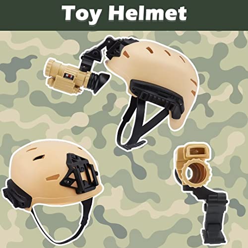 deAO Military Soldier Camouflage Desert War Costume Set with Helmet, Toy Shotgun, Grenades, Accessories and Storage Backpack - Great for Kids