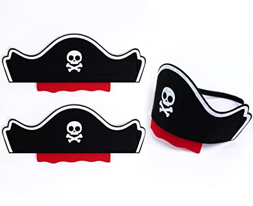 Toyseum 3 x Kids Pirate Hat, Fits Children of All Ages, Pirate Party Hats for Boys & Girls Fancy Dress Parties or for Party Bags, Childrens Pirate Accessories for School Events, Pack of 3