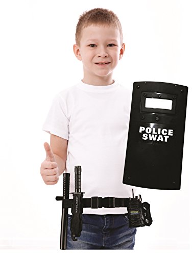 Dress Up America Police Officer SWAT Role Play Set For Kids - Play Accessory Set – Police Force Set Includes Plastic Sword and Binoculars Shield, Adjustable Belt, Flashlight & More, Black and White