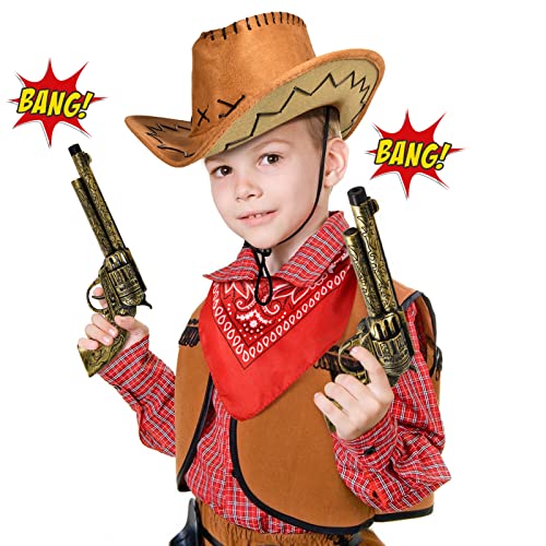 vamei 9 Pieces Cowboy Costume Accessories for Boys Girls Kids Cowboy Hat Bandanna Metal Sheriff Badge Belt Holster Western Cowboy Outfit Kit for Halloween Party Dress Up Pretend Play