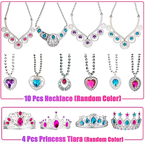 BeYumi 66 Pcs Princess Jewelry Dress-Up Accessories Toy Set With Princess Tiara, Necklace, Earrings, Rings, Wand, Bracelets, Pretend Play Jewelry Gift Set for Girls Birthday Party Favor
